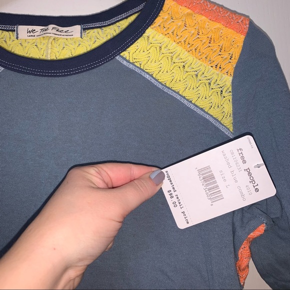 Free People Wash Blue Combo top (women’s size large) - Picture 3 of 4